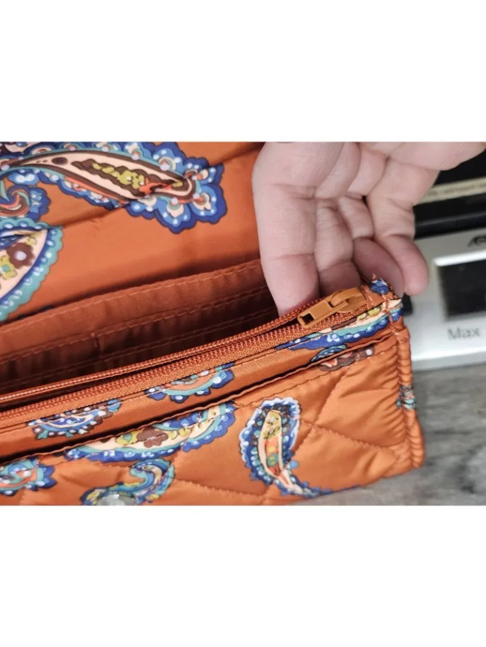 Vera Bradley Manor‎ Paisley Crossbody Purse Quilted Rust Orange Removable Strap